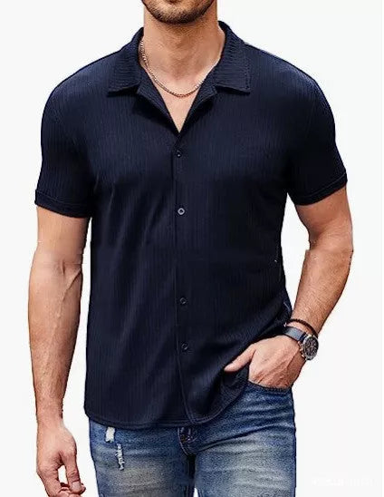 Men's casual cotton blend polo shirt with button collar in various colors