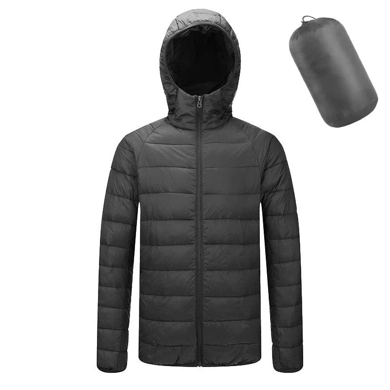 Men's lightweight hooded jacket in various solid colors with zipper closure and stylish design
