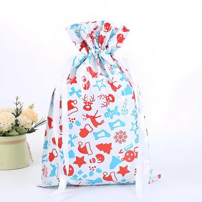 Christmas gift bag with drawstring closure in laser gold finish, 32x24cm dimensions