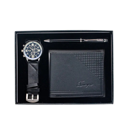 Creative Holiday Gift Wallet Pen Watch Set in brown and black options with OPP packaging