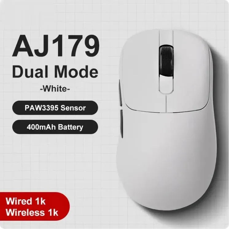 AJ159 gaming mouse in various colours showing its compact shape and Teflon foot pads.