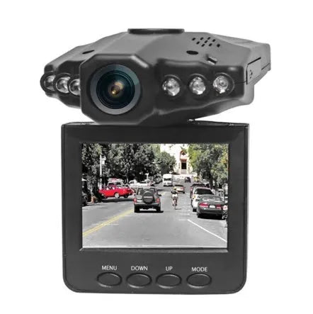 H198 HD car DVR with six-light infrared night vision, 2.4-inch screen, and parking monitor features