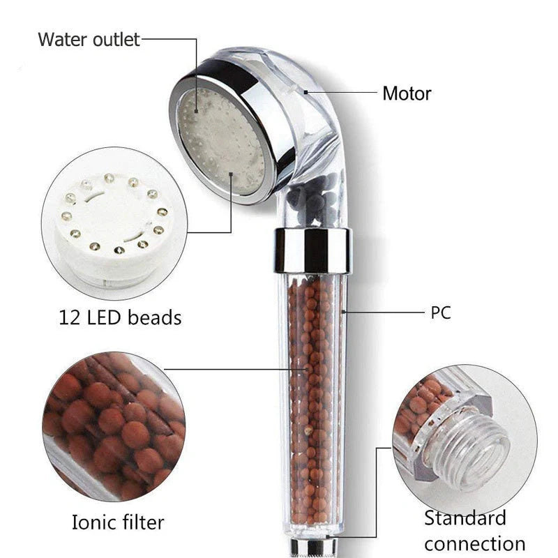 Color Changing LED Shower Head with temperature sensor and high-pressure filter