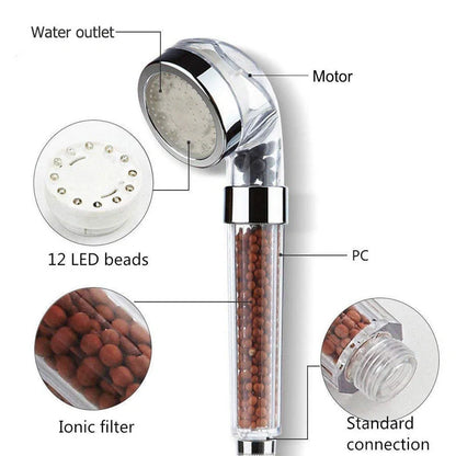 Color Changing LED Shower Head with temperature sensor and high-pressure filter