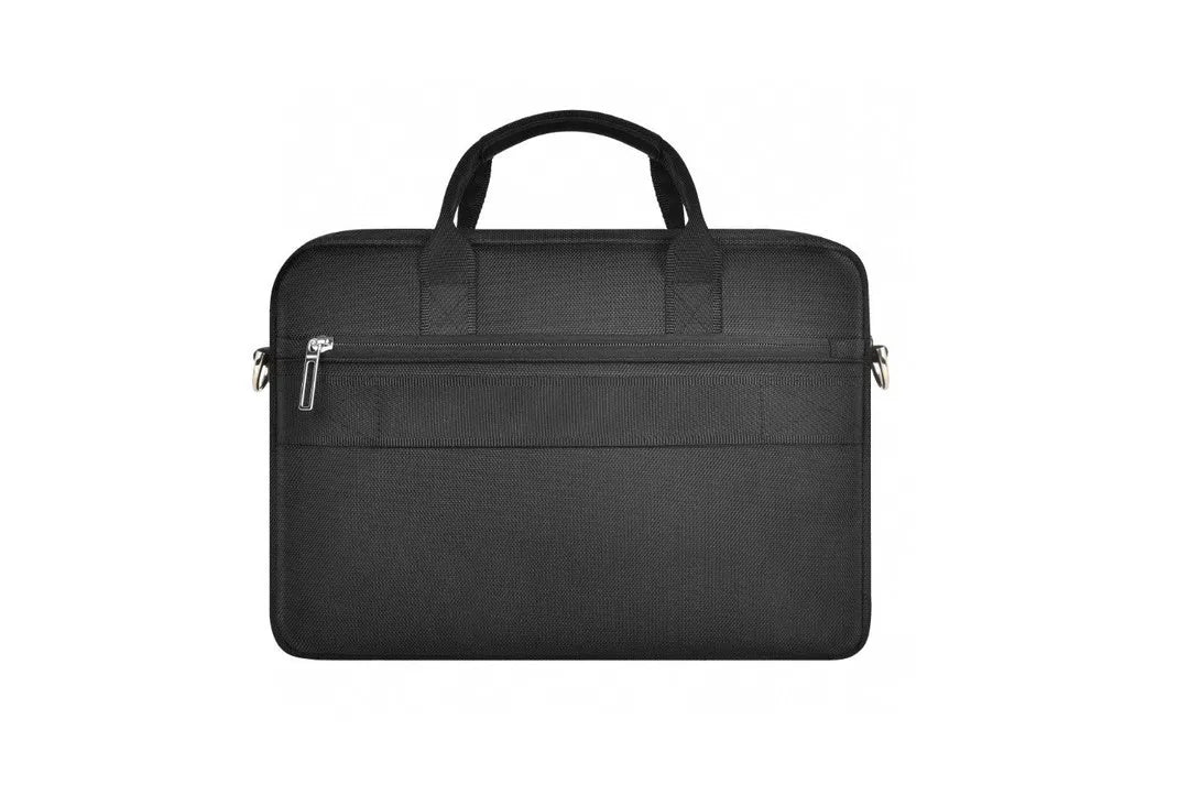 Black Oxford cloth laptop handbag with multiple pockets, lock, and separate computer compartment for 14-inch or 15.6-inch devices