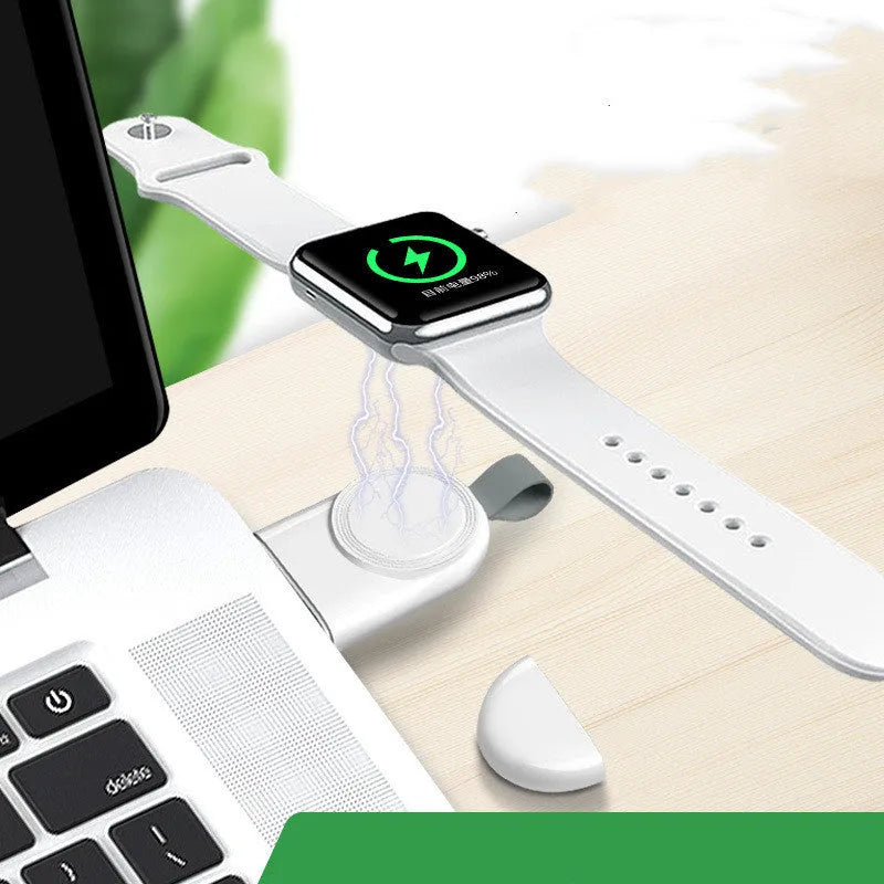 Portable Apple Watch wireless charging dock station with USB cable and built-in battery