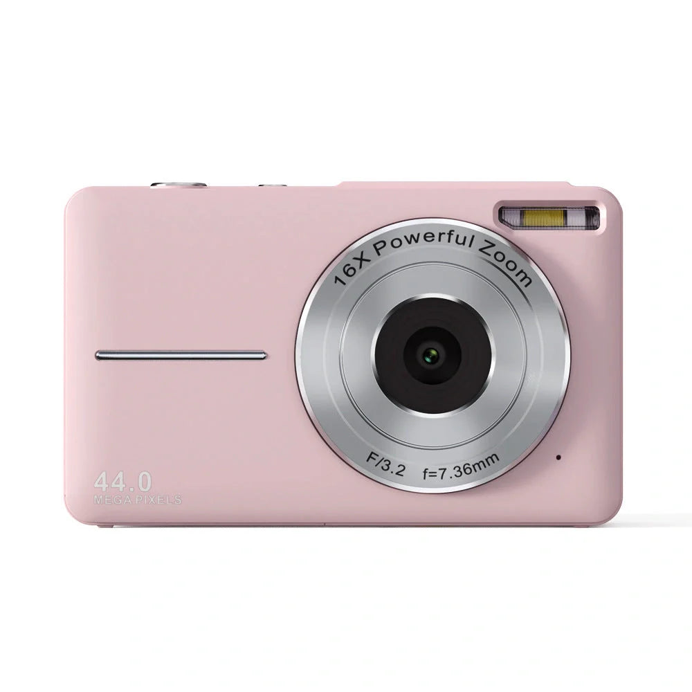 Children's mini digital camera in black, pink, and green with HD video and photo capabilities