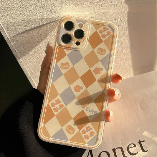 Stylish geometric phone case with laser-engraved rhombus grid pattern, made of high-quality TPU material for full-body protection against shocks and scratches.