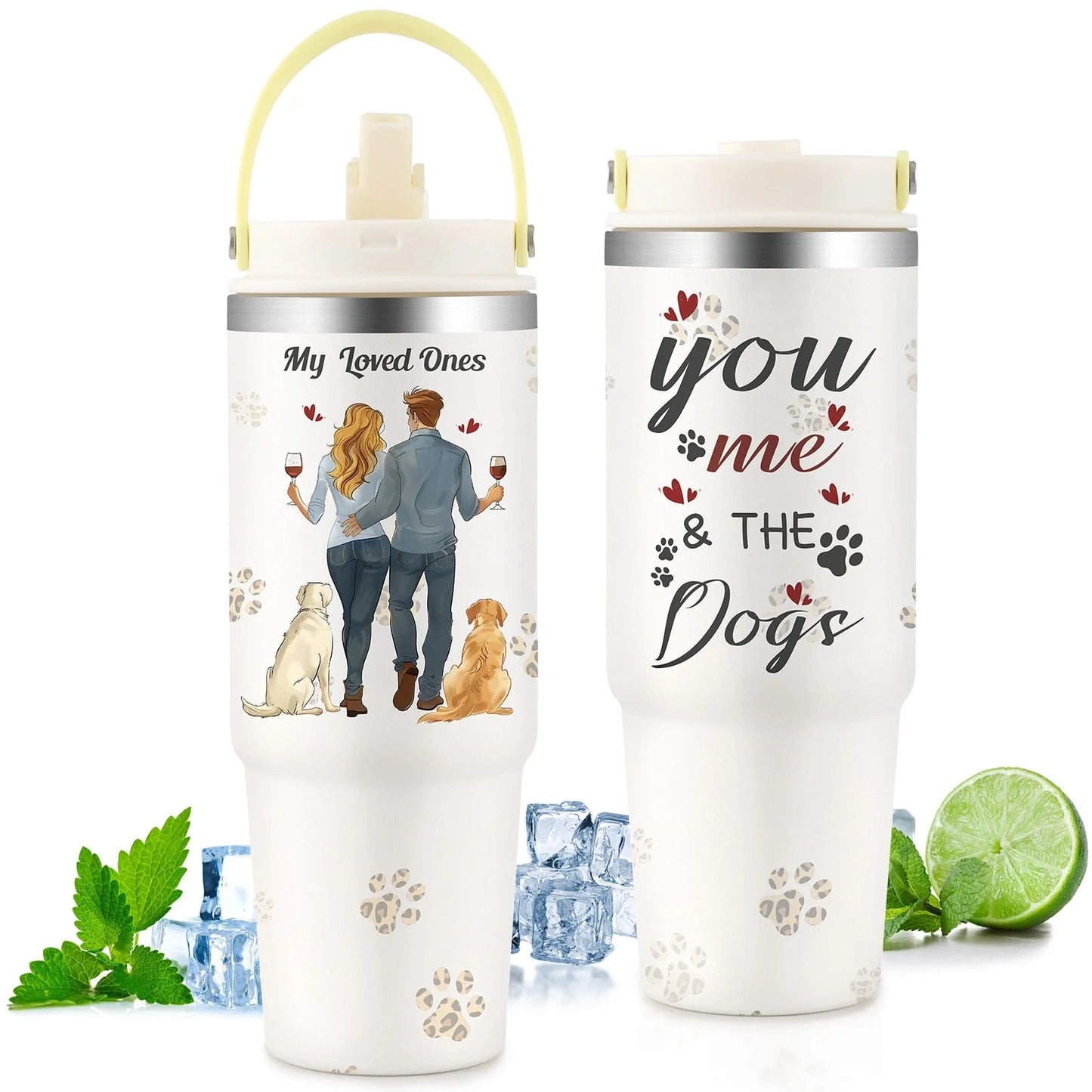 Premium 30oz stainless steel insulated cup in various colors, keeping drinks hot or cold for hours.