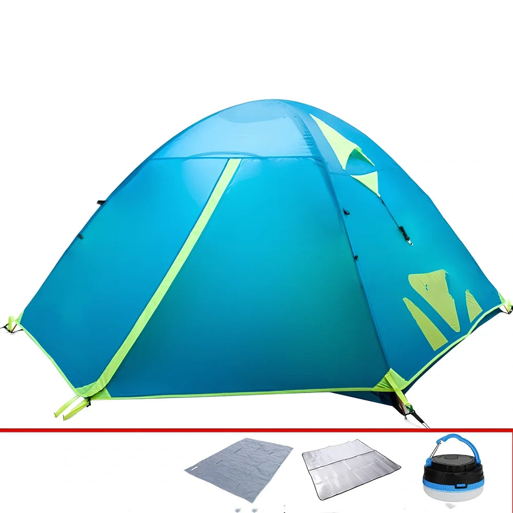 Pasture Gaodi Cold Mountain double-layer tent with aluminium poles in camping setting showing 210x140x110cm dimensions