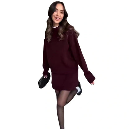 Stylish two-piece knit sweater and mini skirt set for women in a variety of classic colors
