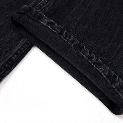 Black men's straight-leg jeans with an American washed old lightning crack distressed pattern.