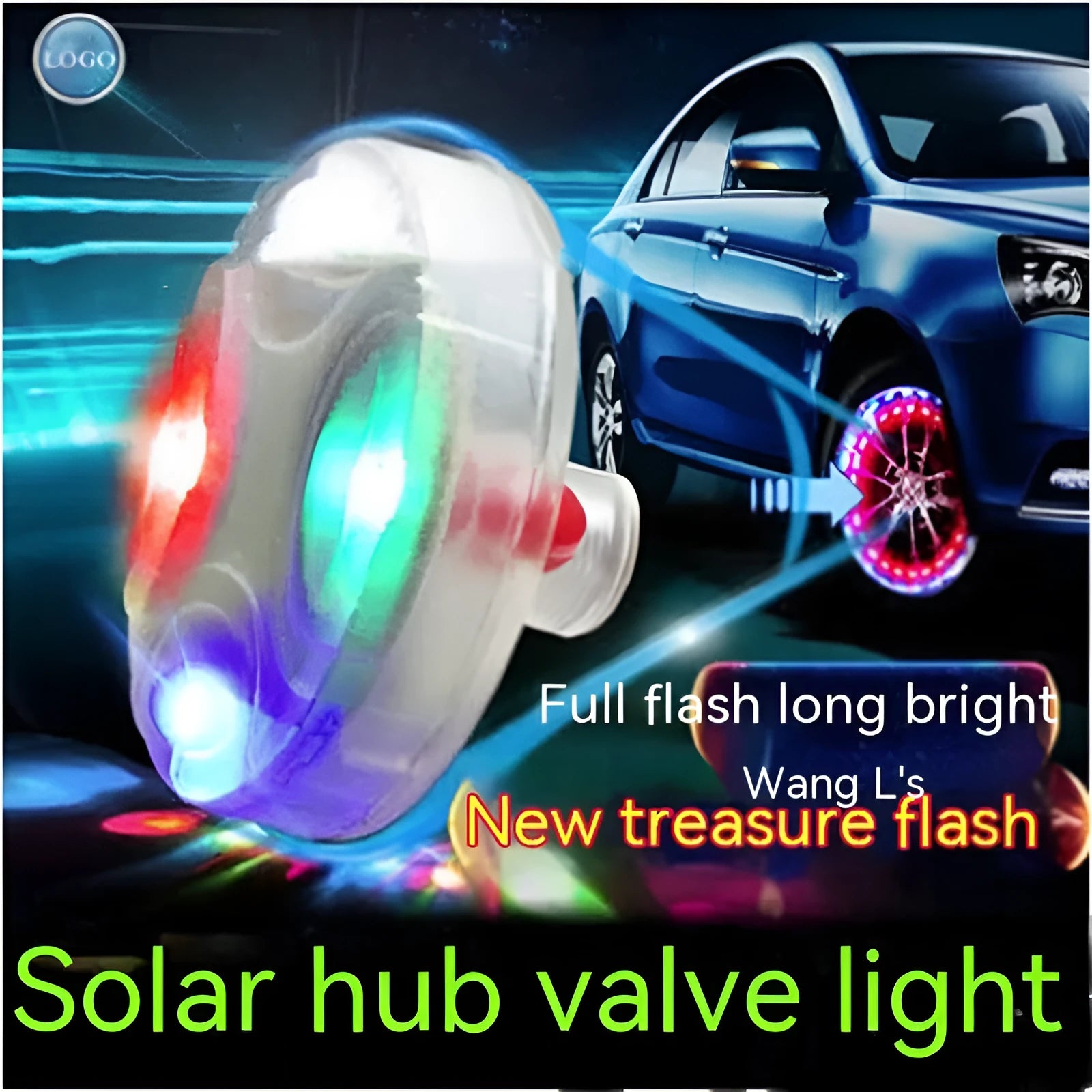 Solar-powered LED valve stem light for car tyres with colour adjustable modes