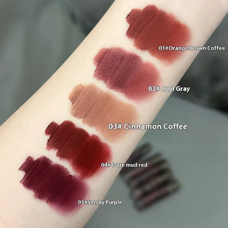 Lava Secret Matte Lip Mud Lipstick in five colour options with 3.2g net content and no-stain formula