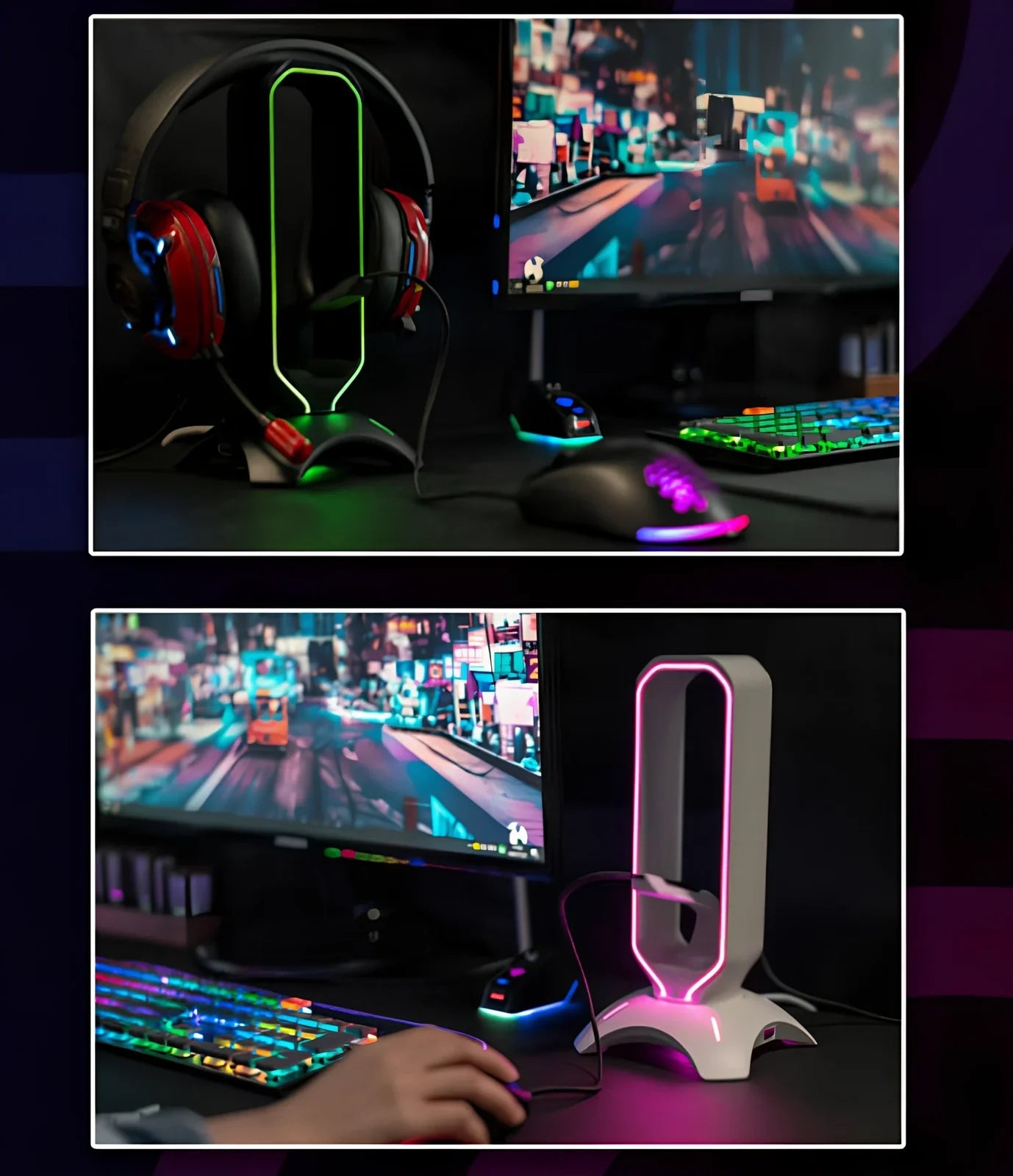 RGB gaming headphone stand measuring 252.5mm with USB connection and multiple colour options