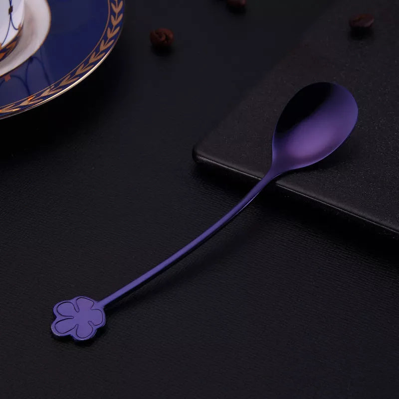 304 stainless steel gold plated dessert spoon with floral design