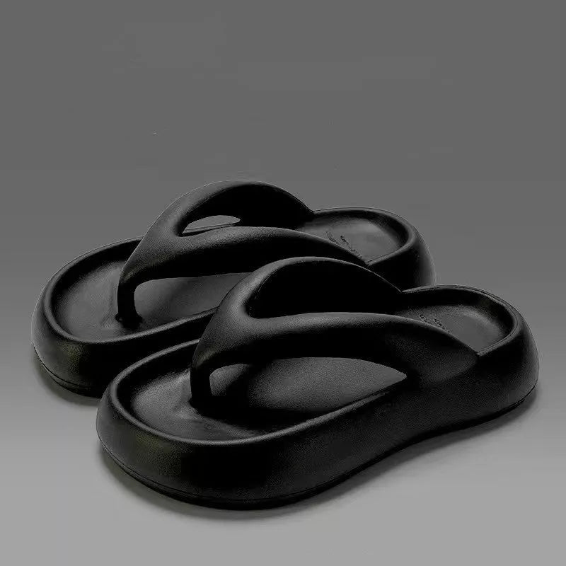 Solid color thick-soled flip-flops with bow detail for summer wear