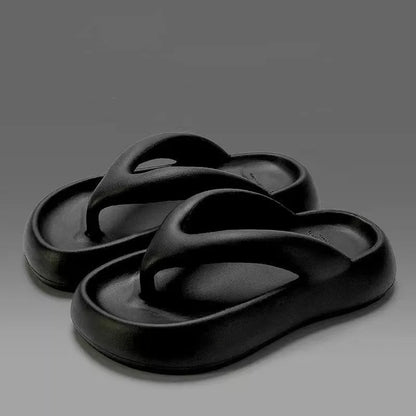 Solid color thick-soled flip-flops with bow detail for summer wear