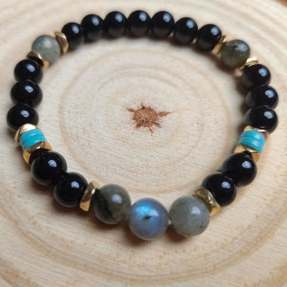 8mm gemstone beaded bracelet in green or purple, unisex design