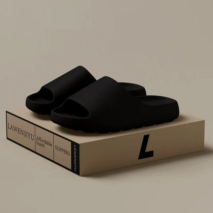 Women's thick sole beach slippers in EVA material, shown in available colours black, green, brown, and beige.