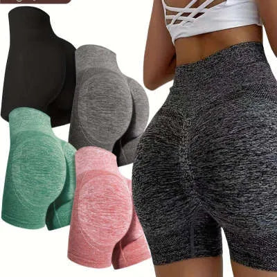 Women's high-waisted black seamless yoga shorts for fitness and running.