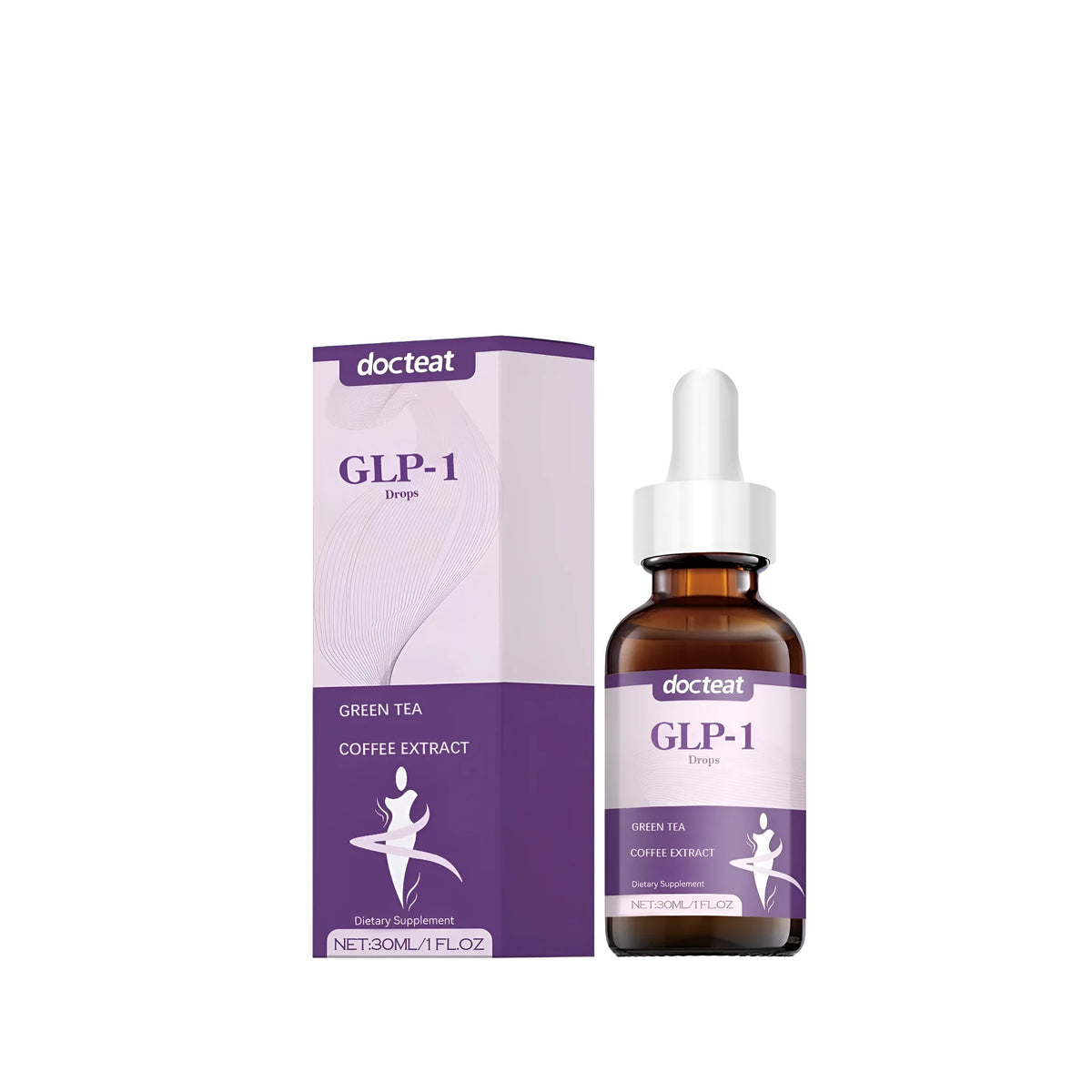 30ml bottle of green tea and herbal extract dietary supplement droplets.