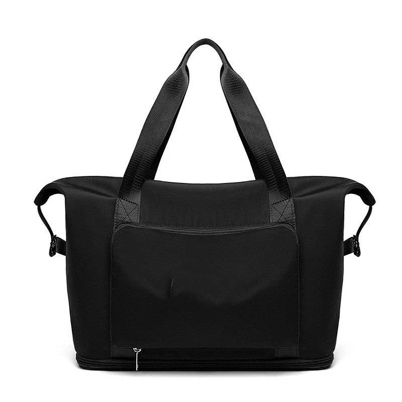 Roomy and foldable gym bag for women with waterproof Oxford fabric, multiple pockets, and wet/dry separation compartment