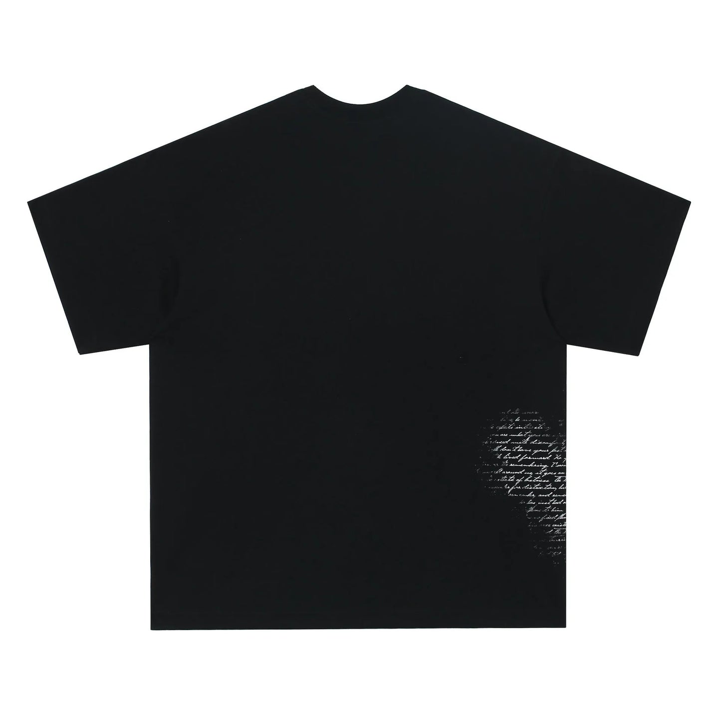 Black and white graphic t-shirt with retro hip hop gothic letter print, short sleeves.