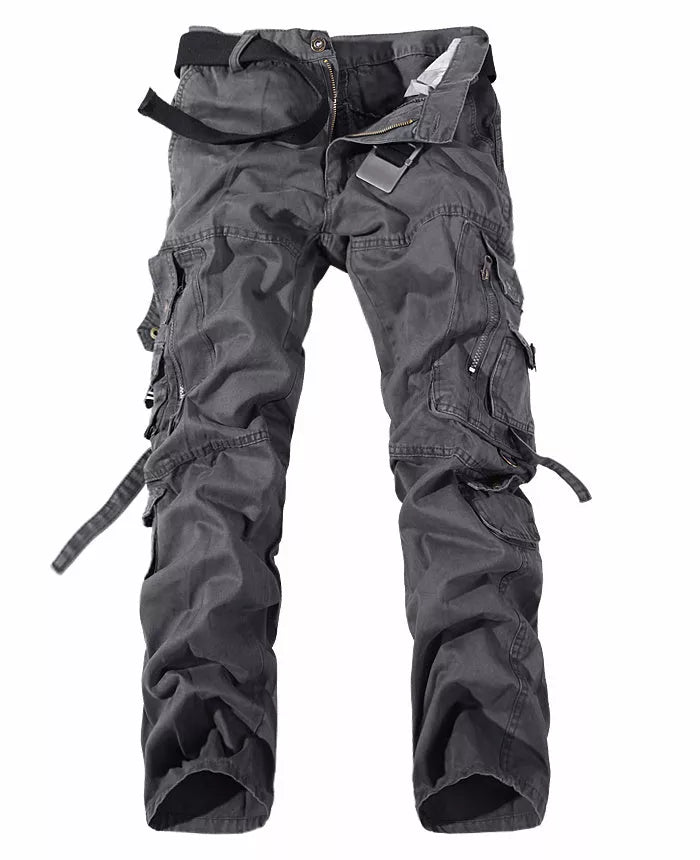 Men's cotton multi-pocket cargo pants in various colors