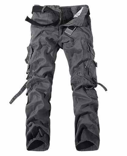 Men's cotton multi-pocket cargo pants in various colors
