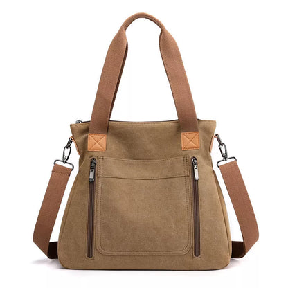 Women's canvas shoulder bag in various colors with large capacity and zipper closure