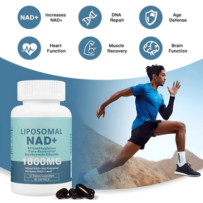 Bottle of nicotinamide mononucleotide gel supplement capsules showing 60 or 120 piece count options