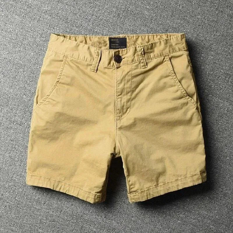 Men's cotton loose shorts with straight-leg cut and zipper fly in multiple colour options