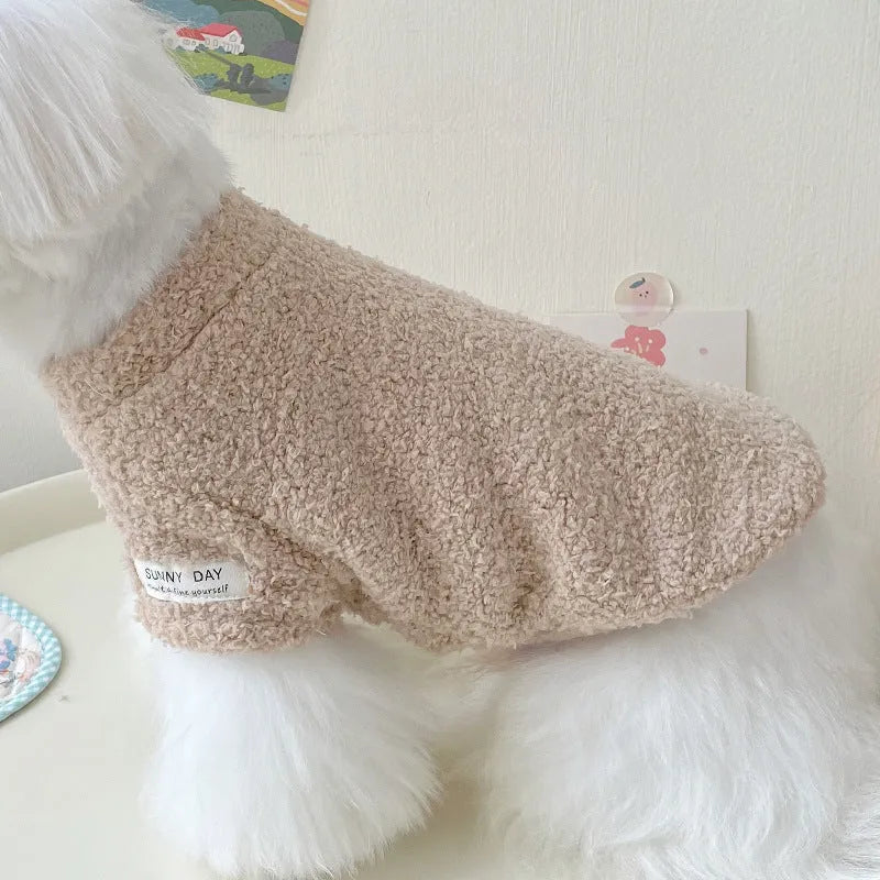Reversible cloud velvet dog jacket shown in multiple colours and sizes