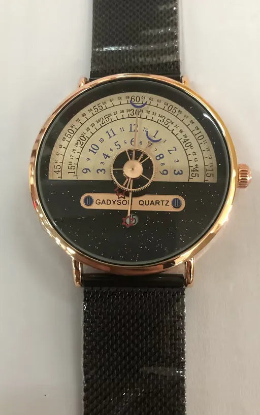 Men's M-1288 quartz wristwatch with round dial, stainless steel case, and leather strap showing time display