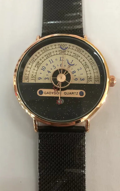 Men's M-1288 quartz wristwatch with round dial, stainless steel case, and leather strap showing time display