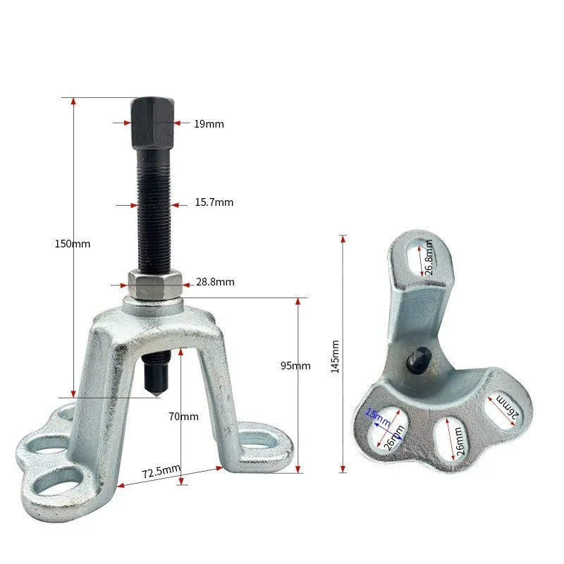 Chrome vanadium steel wheel hub drum brake removal tool with three style heads for different vehicles.