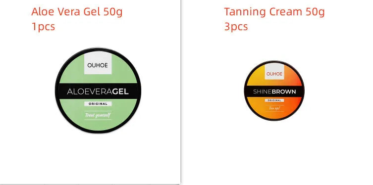 Tanning cream and aloe vera gel set for natural bronzing with after sun repair