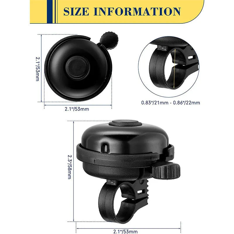Black bicycle flat bell with 58mm diameter for handlebar mounting
