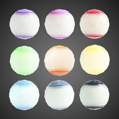 TPR dog training ball with sounding feature in assorted colours including red blue and luminous options