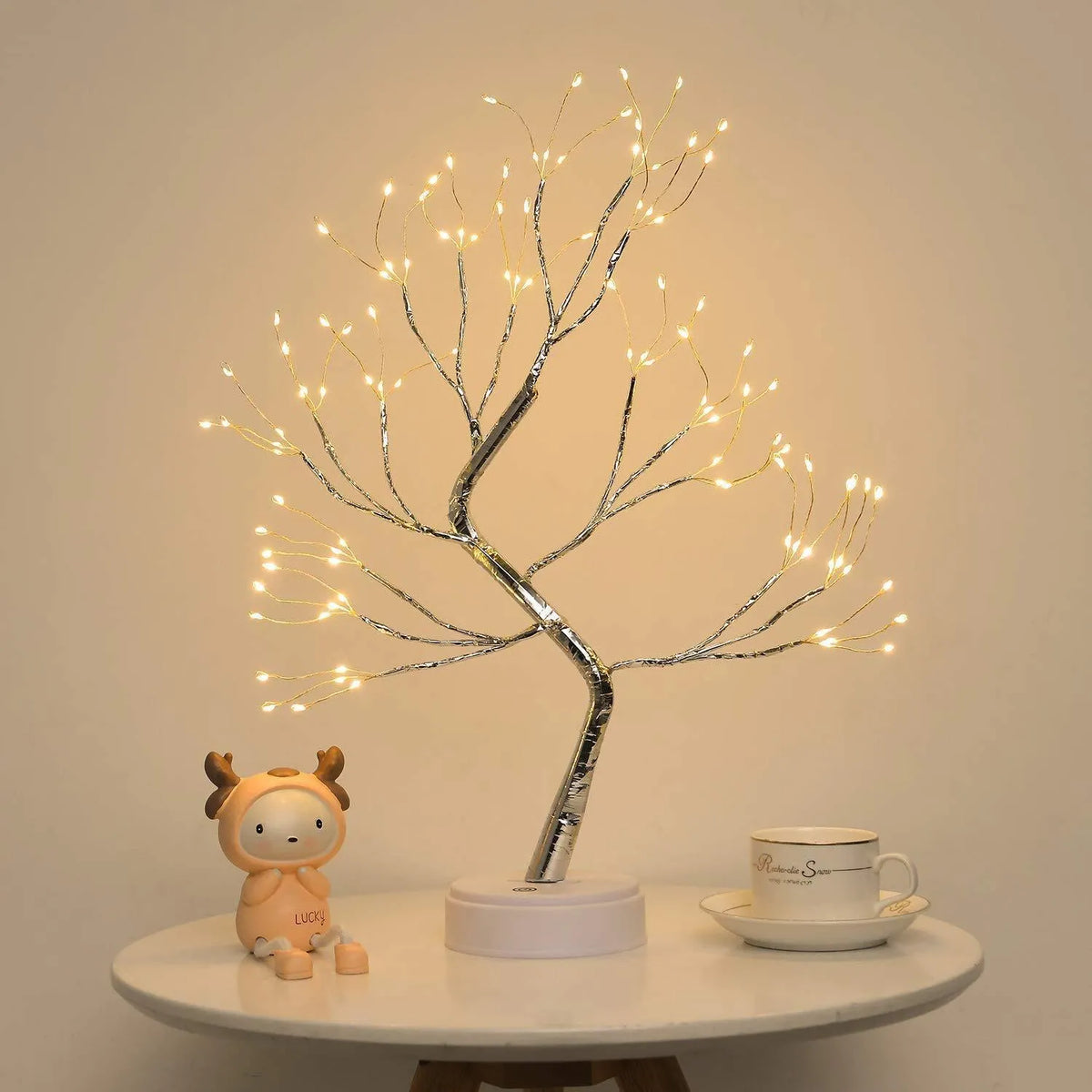 50cm LED tree shape string light with 108 warm white LEDs, copper wire frame, battery box and USB cable