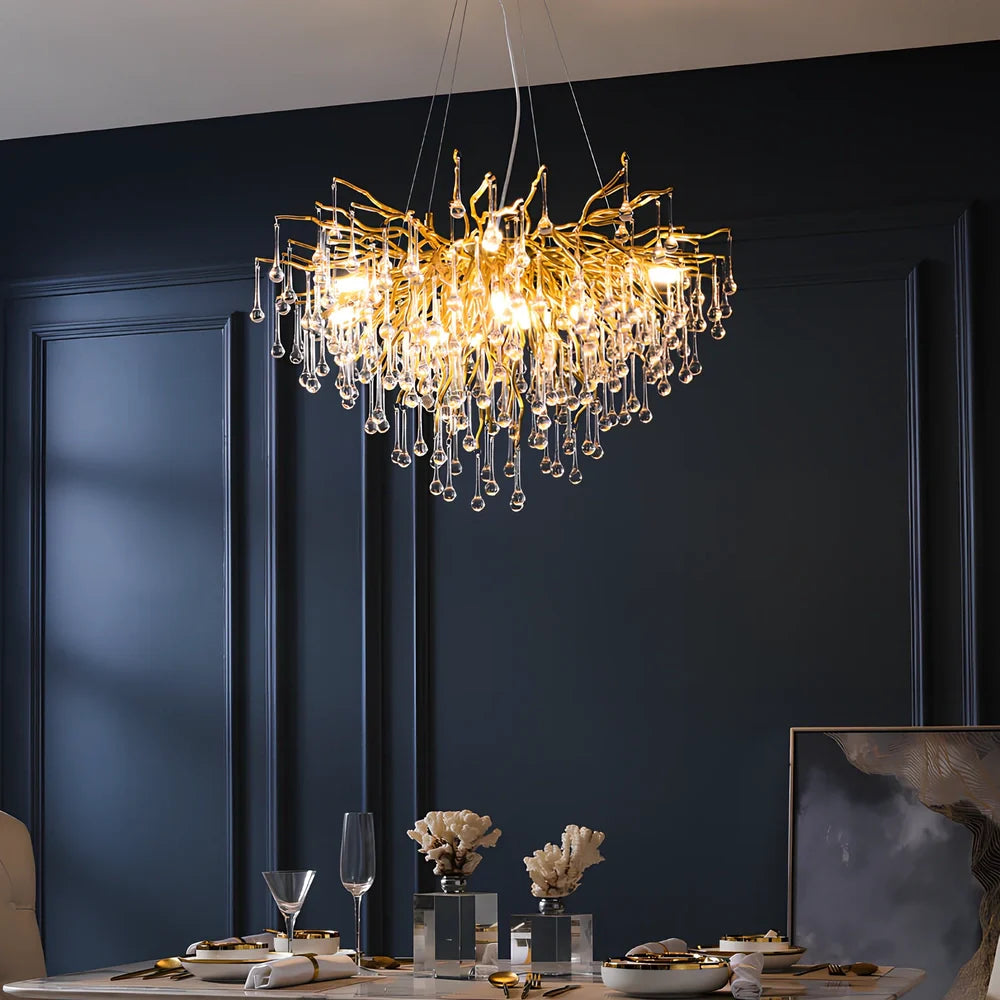 Art Deco glass chandelier with geometric patterns, adjustable suspension, 800mm diameter