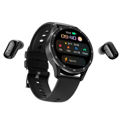 Black X7 smartwatch with detachable TWS earbud, showing 1.32-inch touch screen on a TPU wristband.