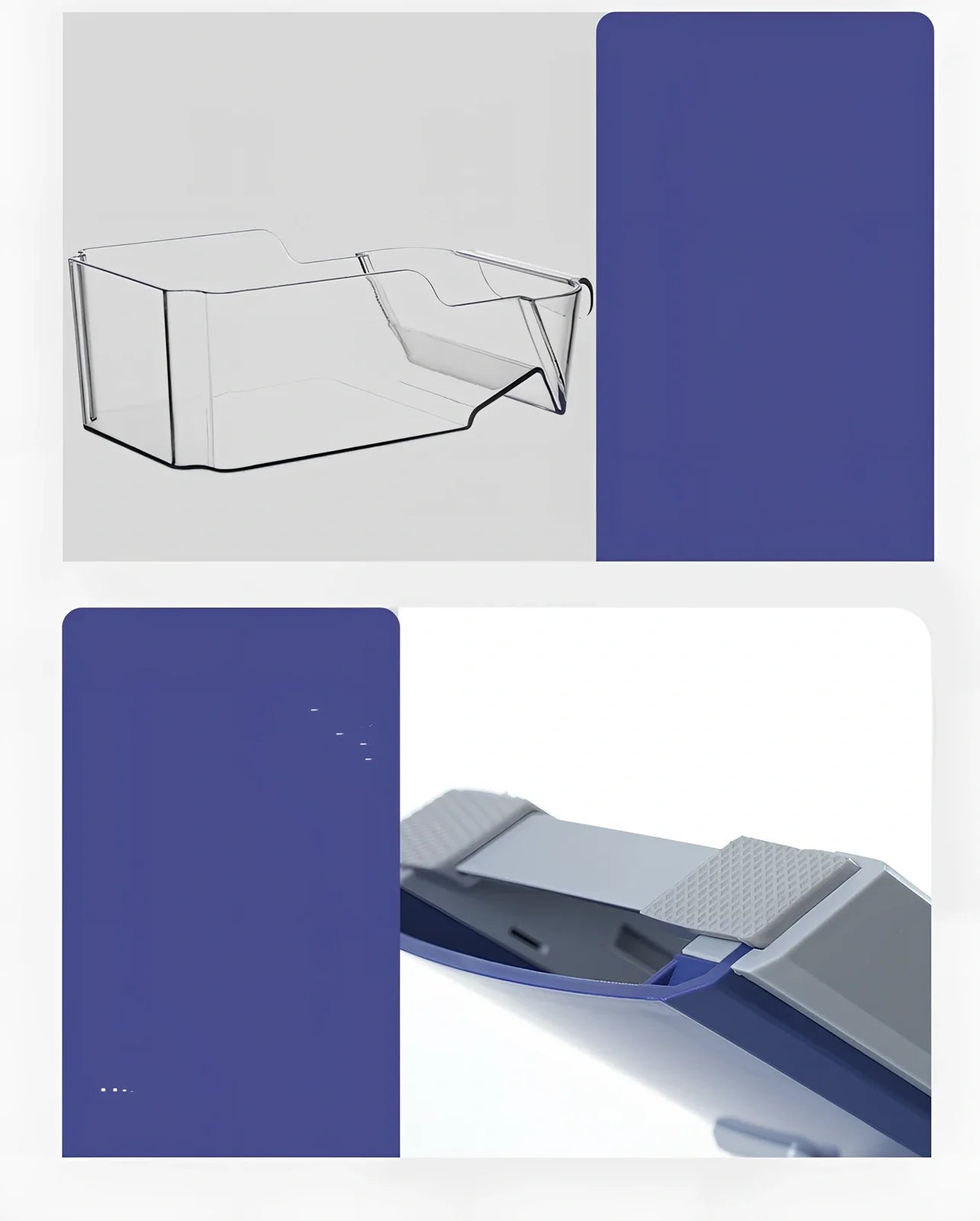 Purple kitchen vegetable chopper with stainless steel blades and wire planer attachment on 41cm workspace