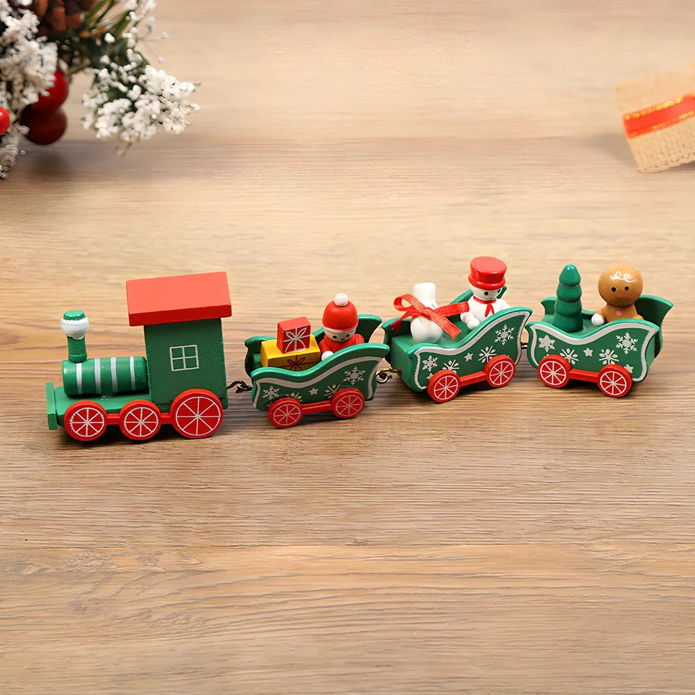 Christmas wooden train window decoration with manual craftsmanship and cartoon styling