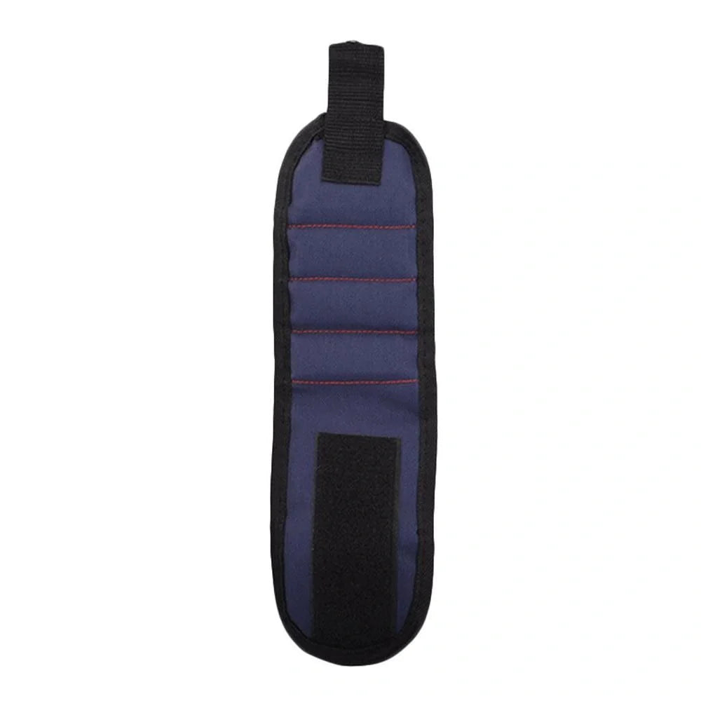 Powerful Magnetic Wristband in blue, black, and red holding tools securely