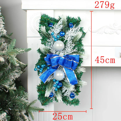 Christmas door curtain with glowing upside-down tree design in red, blue, or gold colours