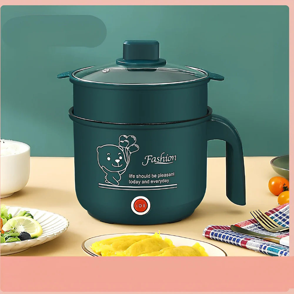 Emerald green multifunctional electric cooker with stainless steel pot and adjustable power controls