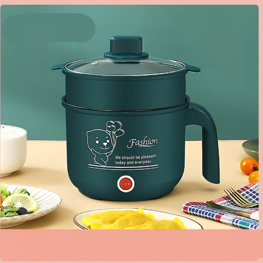 Emerald green multifunctional electric cooker with stainless steel pot and adjustable power controls