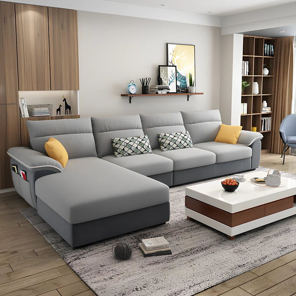 2.18-metre three-seater fabric sofa with wood frame and high-density sponge filling in modern minimalist design